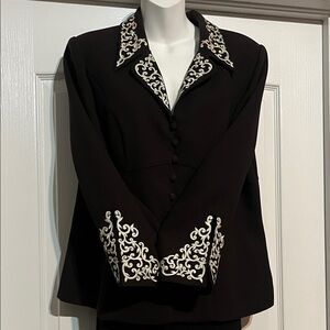 Elegant Brown and Beige Embroidered Women's Jacket Size M